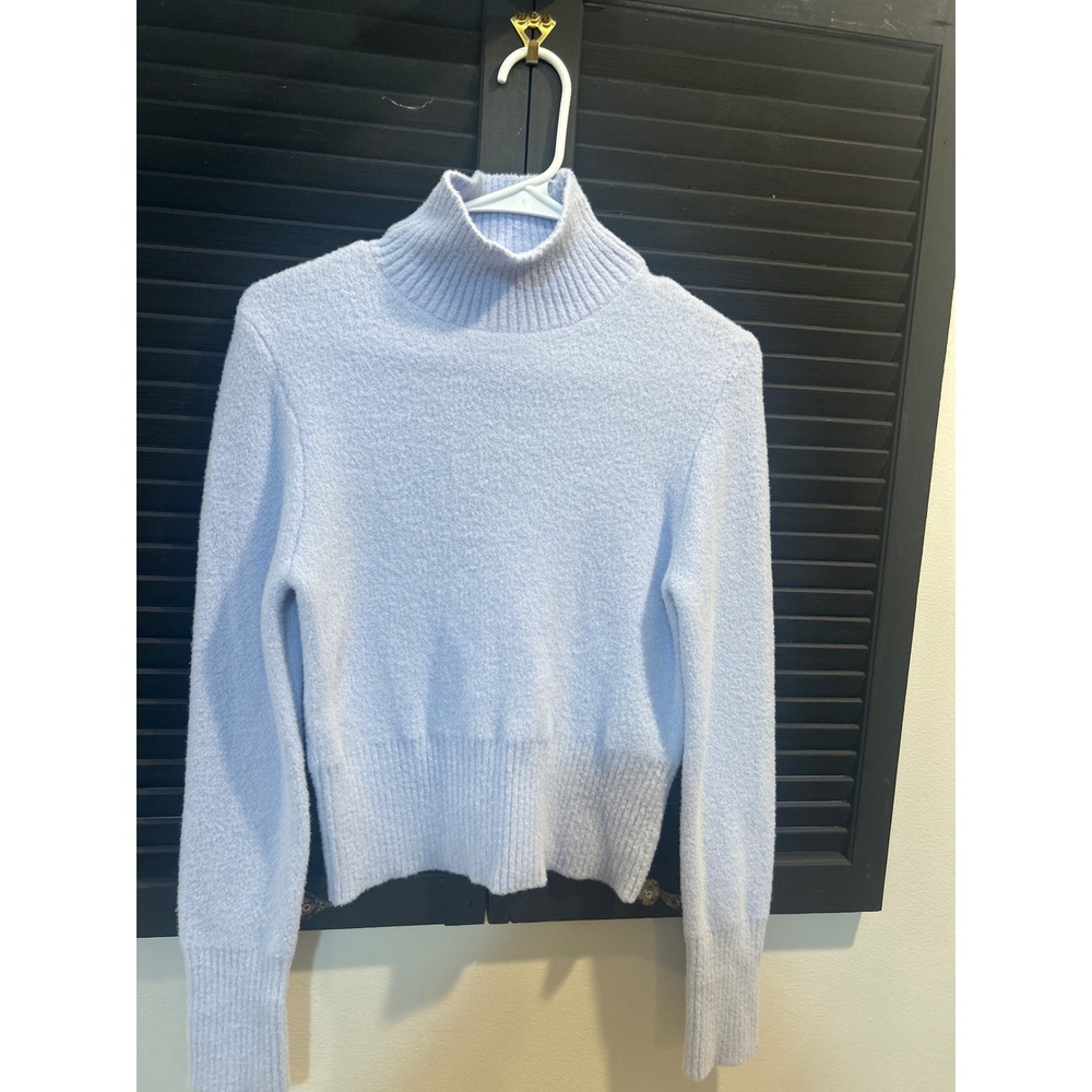 Zara Womens Light Blue Mock Neck Fuzzy Knit Cropped Sweater Size Medium